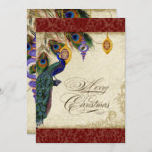 Peacock & Feather Formele Kerst Ornament Kaart (Voorkant / Achterkant)