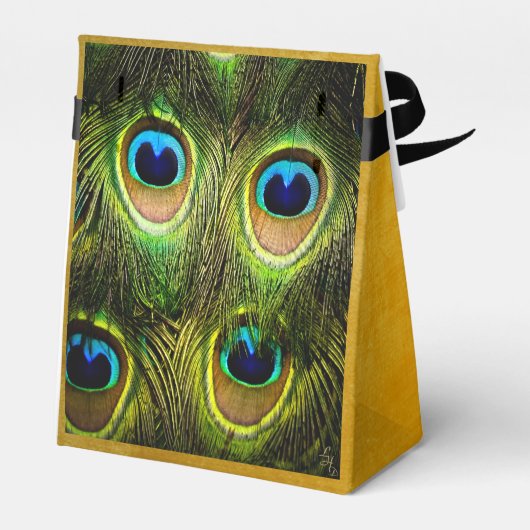 Peacock Feather geborsteld Gouden Favor Box Bedankdoosjes (Achterkant)