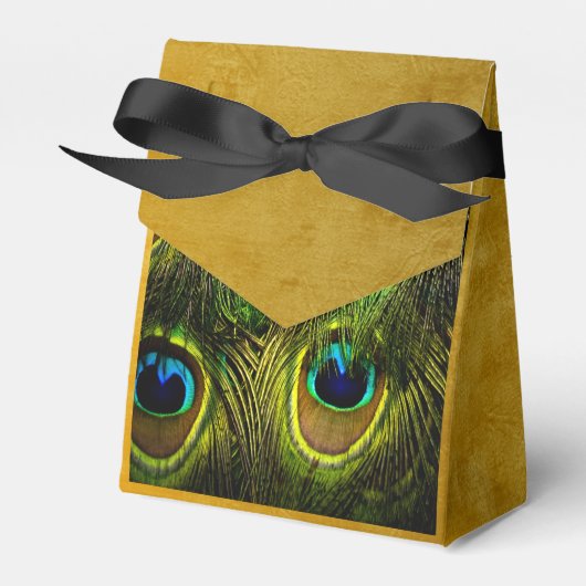 Peacock Feather geborsteld Gouden Favor Box Bedankdoosjes (Voorkant Zijde)