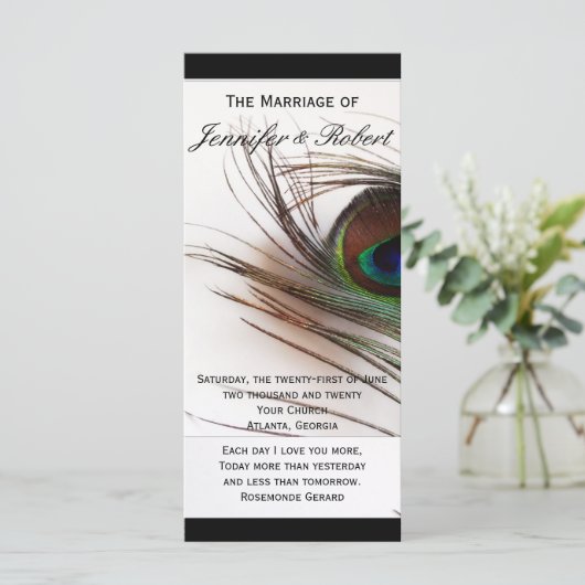 Peacock Feather Glamor Wedding Programme (Debout devant)