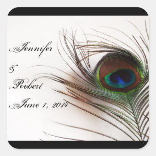 Peacock Feather Glamour Envelope Seal Vierkante Sticker