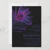 Peacock Feather Glitter Paars Bat Mitzvah Logo Kaart (Voorkant)
