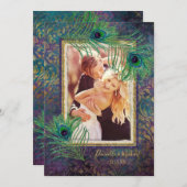 Peacock Feather Glitter Paarse Foto slaat Datum op Save The Date (Voorkant / Achterkant)