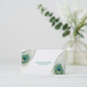 Peacock Feather Gold Dot Modern Boho Visitekaartje (Staand voorkant)
