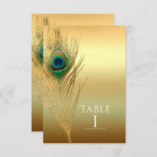 Peacock Feather Gold Exotic Boho Chic Table Number Kaart