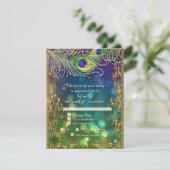Peacock Feather Gold Glitter Wedding Menu RSVP (Staand voorkant)