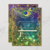 Peacock Feather Gold Glitter Wedding Menu RSVP (Voorkant / Achterkant)