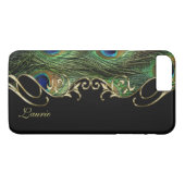 Peacock Feather Gold iPhone 7 Plus Monogram Coque (Dos (Horizontal))