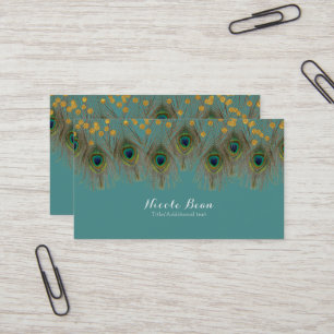 Peacock Feather & Gold Stippen ENIG COLOR Boho Chi Visitekaartje