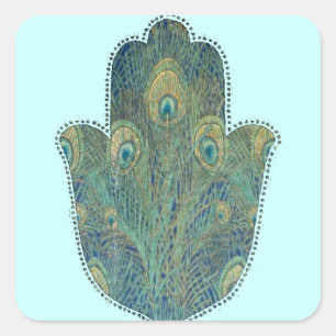 Peacock Feather Hamsa Vierkante Sticker