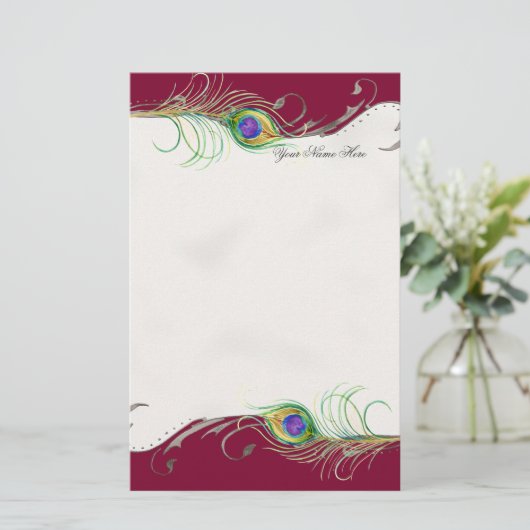 Peacock Feather in Swirls - Bruiloft Stationery Briefpapier (Staand voorkant)