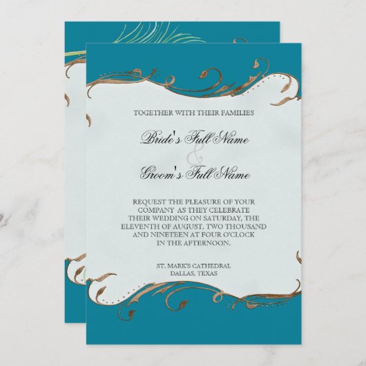 Peacock Feather in Swirls - Weddenschap Kaart (Voorkant / Achterkant)