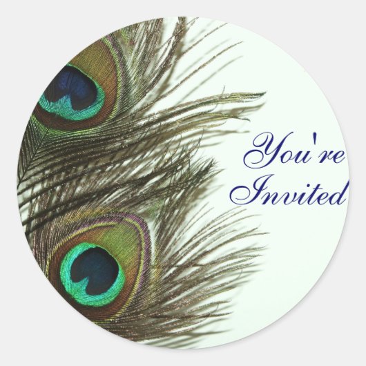 Peacock Feather Je bent Uitgenodigde Envelope Stic Ronde Sticker (Voorkant)