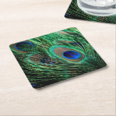 Peacock Feather Lucky Vierkante Kartonnen Onderzetter (Schuin)