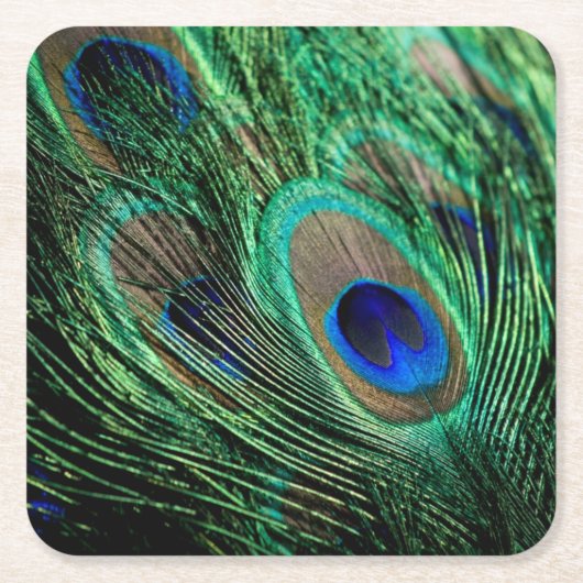 Peacock Feather Lucky Vierkante Kartonnen Onderzetter (Voorkant)