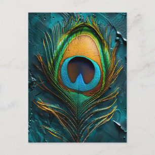 Peacock Feather Macro Oil Painting Briefkaart