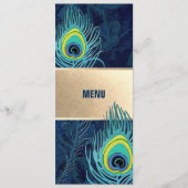 Peacock Feather Marine Blue Gold Mariage Menu Card (Devant)
