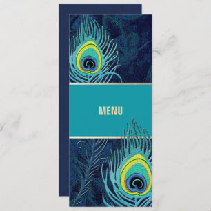 Peacock Feather Marine Blue Mariage Menu Cartes