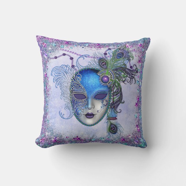 Peacock Feather Masquerade Mask Kussen (Voorkant)