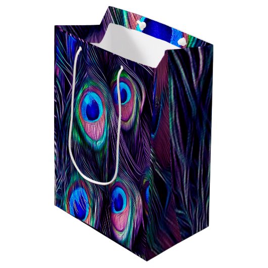 Peacock Feather Medium Cadeauzakje (Voorkant Gekanteld)