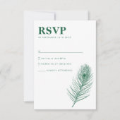 Peacock Feather Minimale Groene Bruiloft RSVP Kaar (Voorkant)