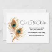 Peacock feather minimalist plain save the date kaart (Voorkant)
