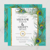 Peacock Feather Modern Art Deco Typografie Weddens Kaart (Voorkant / Achterkant)