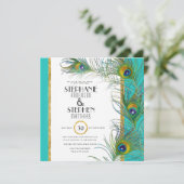 Peacock Feather Modern Art Deco Typografie Weddens Kaart (Staand voorkant)