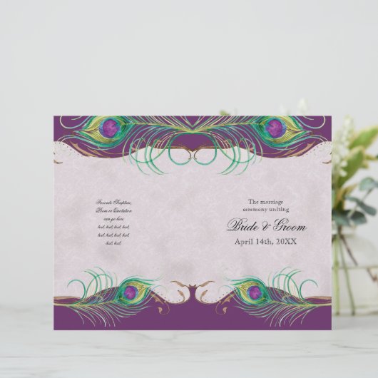 Peacock Feather n Swirls - Programme de mariage fo (Debout devant)