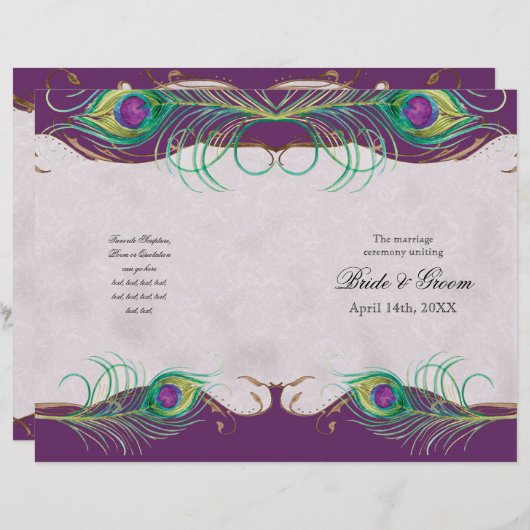 Peacock Feather n Swirls - Programme de mariage fo (Devant / Derrière)