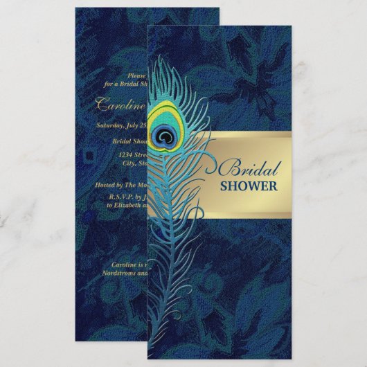 Peacock Feather Navy Blue Pattern Vrijgezellenfees Kaart (Voorkant / Achterkant)