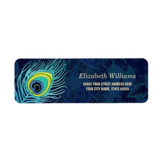 Peacock Feather Navy Blue Return Address Labels (Voorkant)