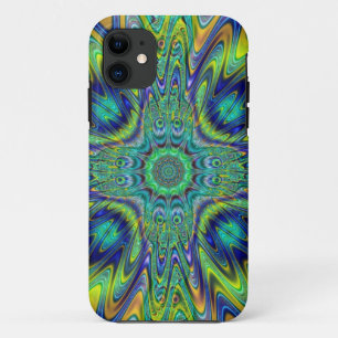 Peacock Feather Neon Fractal Funky Designer Art iPhone 11 Hoesje