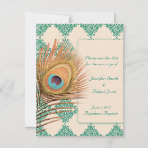 Peacock Feather op de Blauwgroen Marokkaanse Tegel Save The Date