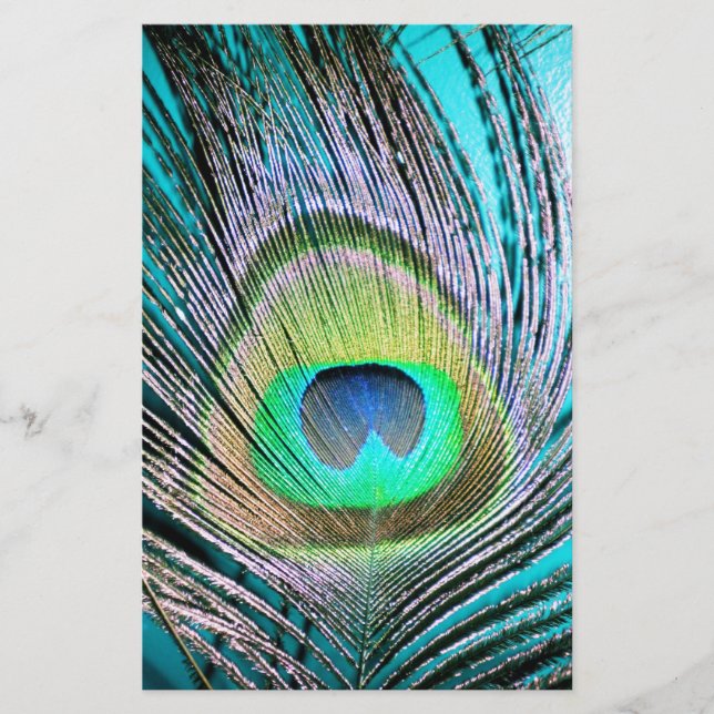 Peacock Feather op Turquoise (Voorkant)