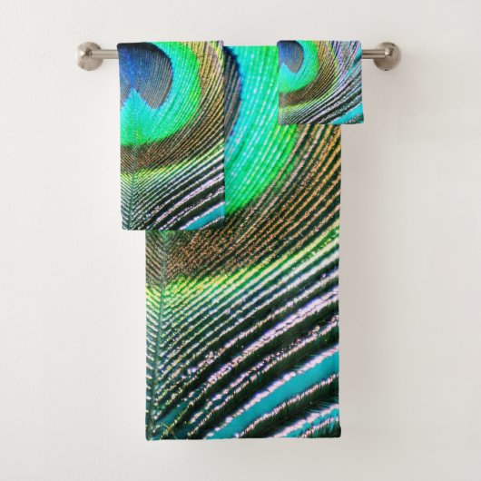 Peacock Feather op Turquoise Bad Handdoek (Insitu)