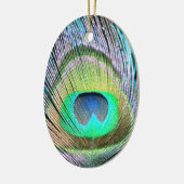 Peacock Feather op Turquoise Keramisch Ornament (Links)