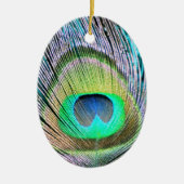 Peacock Feather op Turquoise Keramisch Ornament (Voorkant)