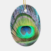 Peacock Feather op Turquoise Keramisch Ornament (Achterkant)