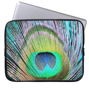 Peacock Feather op Turquoise Laptop Sleeve