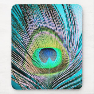 Peacock Feather op Turquoise Muismat