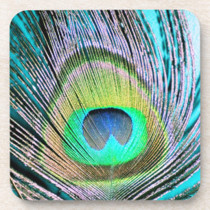 Peacock Feather op Turquoise Onderzetter