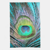 Peacock Feather op Turquoise Theedoek (Verticaal)