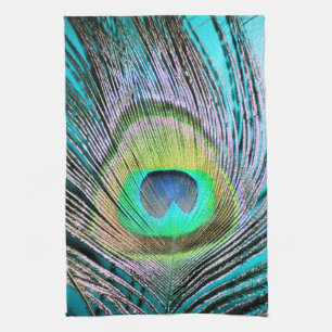 Peacock Feather op Turquoise Theedoek