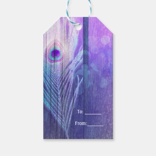 Peacock Feather Paars Glam Boho Chic Party Favor Cadeaulabel (Voorkant)