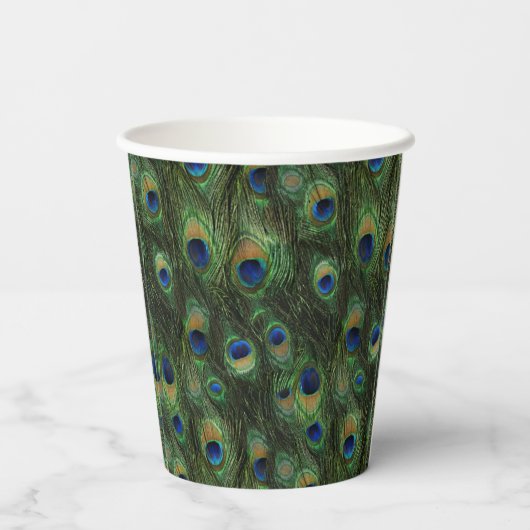 Peacock Feather Paper Cups Papieren Bekers (Achterkant)