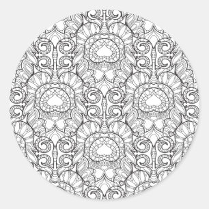 Peacock Feather Patroon Doodle Ronde Sticker