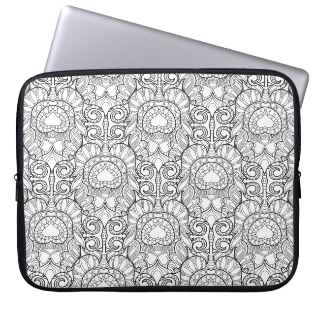 Peacock Feather Pattern Doodle Laptop Sleeve (Voorkant)