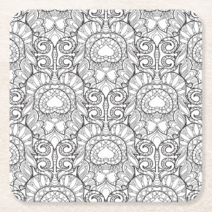 Peacock Feather Pattern Doodle Vierkante Kartonnen Onderzetter