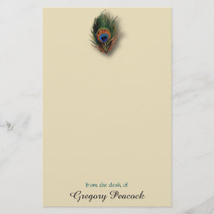 Peacock Feather Personalized Monogram Stationery Briefpapier